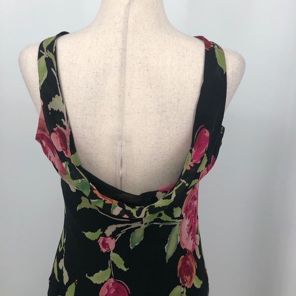 SOLD Nicole Miller Silk Floral Draped Back Midi Dress 4 - Picture 6 of 14